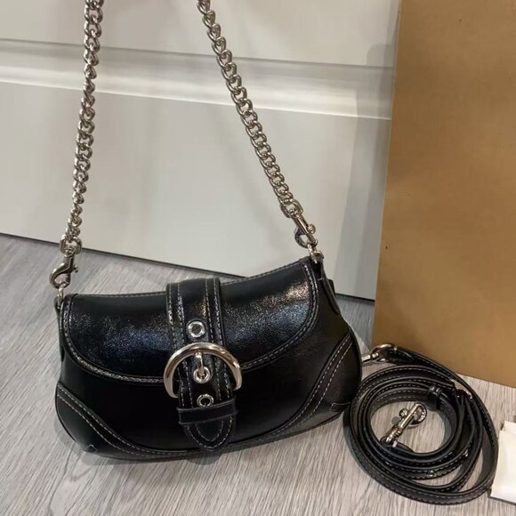Vintage Soho Buckle Flap Black Leather Shoulder Bag - Picture 1 of 8